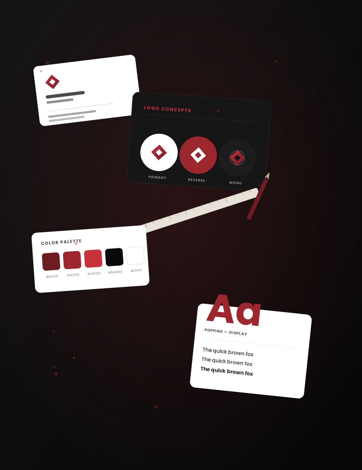 Brand identity kit flatlay: logo concepts, colour palette and typography by MAM-mon Technologies